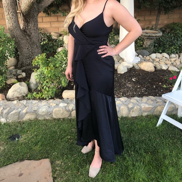 Satin Ruffle Front High-Low Dress - Picture 2 of 2